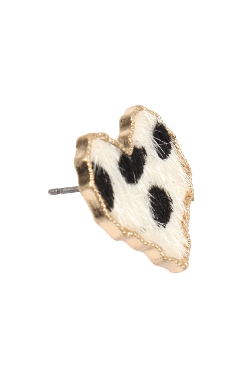 Heart Leopard Leather Post Earrings
