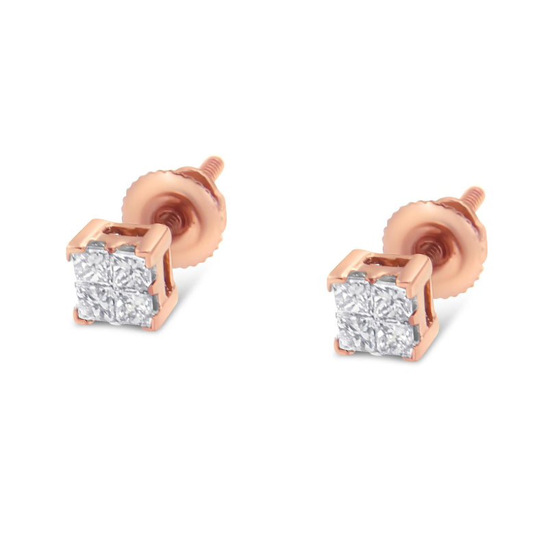 10KT Yellow Gold Princess Diamond Stud Earring (1/4 Cttw, J-K Color, I1-I2 Clarity)