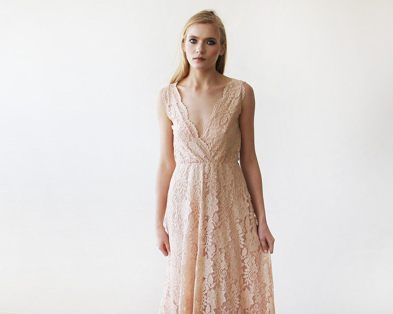 Blush Pink Sleeveless Lace Maxi Gown 1150