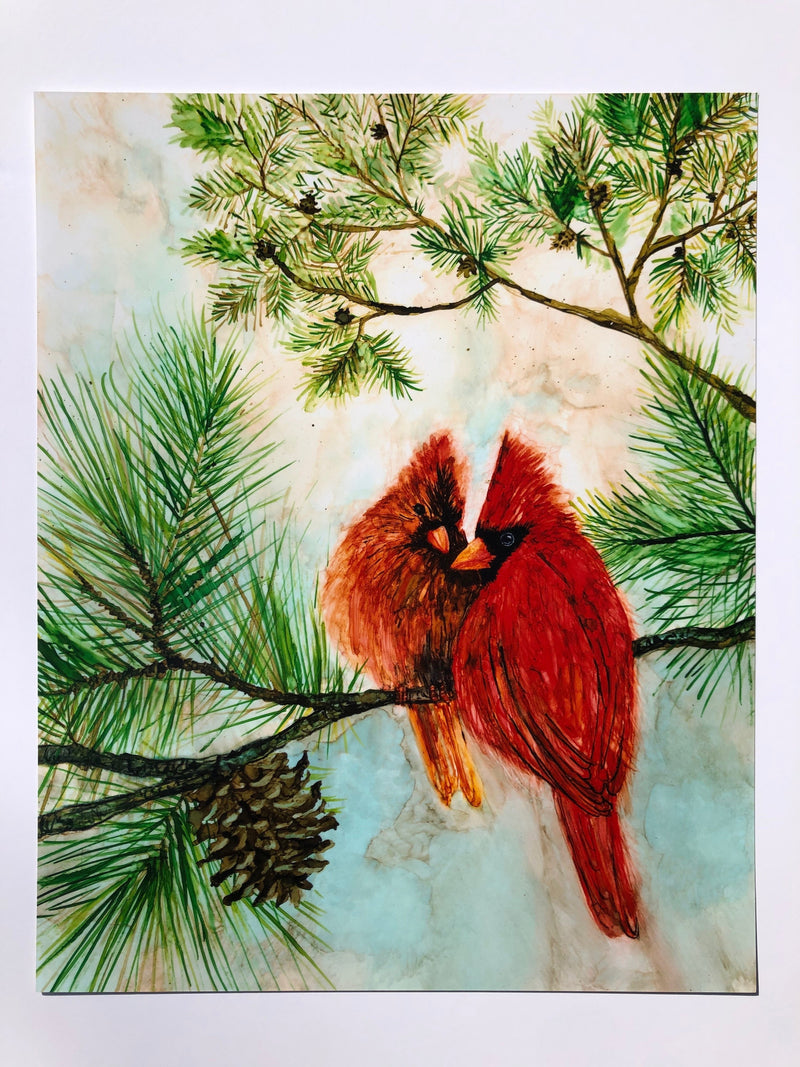 Cardinal Lovebirds : Red Bird Prints