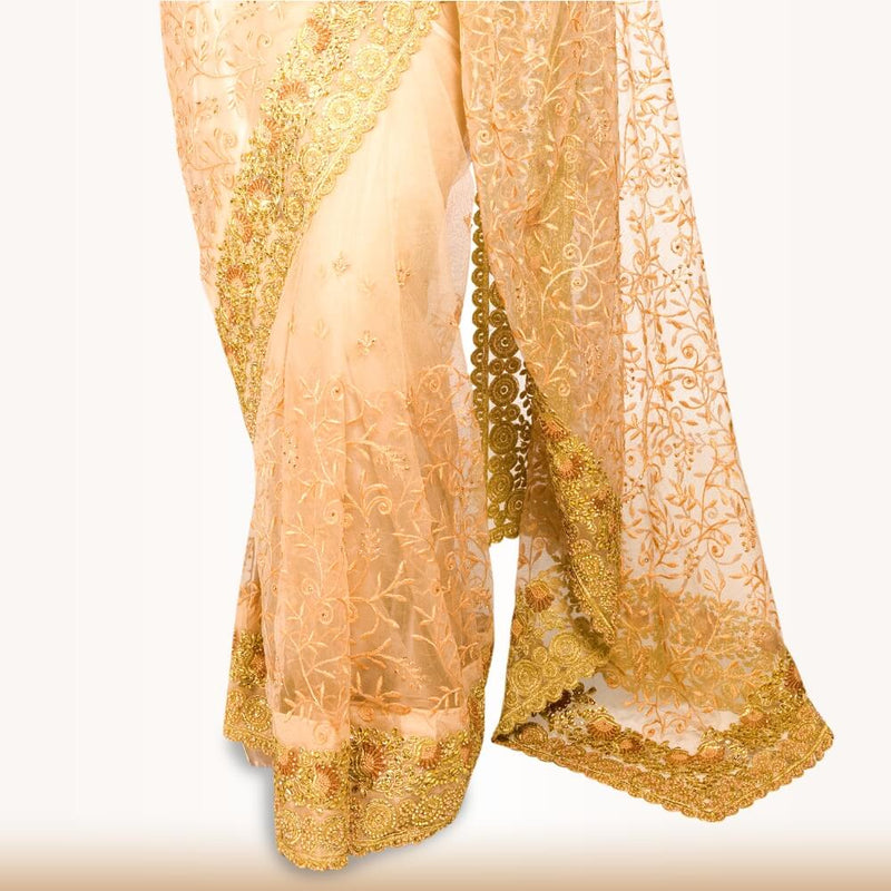 Light Weight Saree With Gold Border - Biege