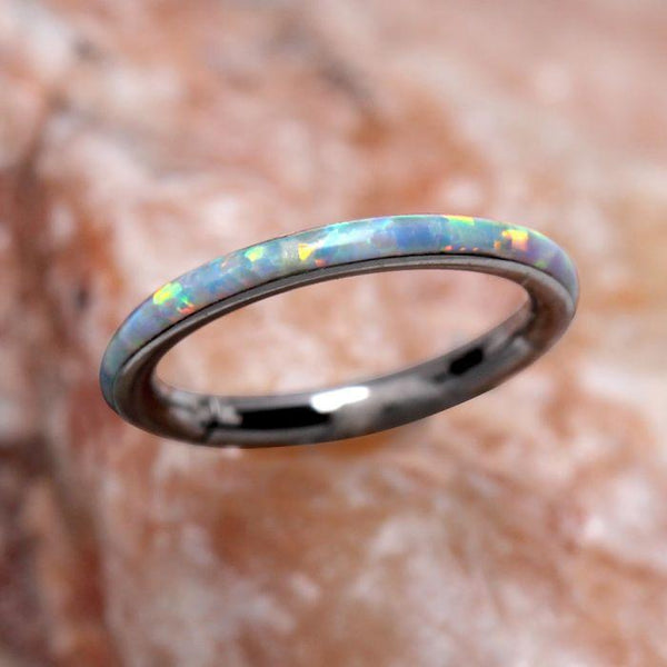 316L Stainless Steel White Synthetic Opal Seamless Clicker Ring