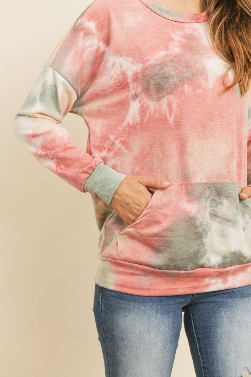 French Terry Tie Dye Pullover With Kangaroo Pockets