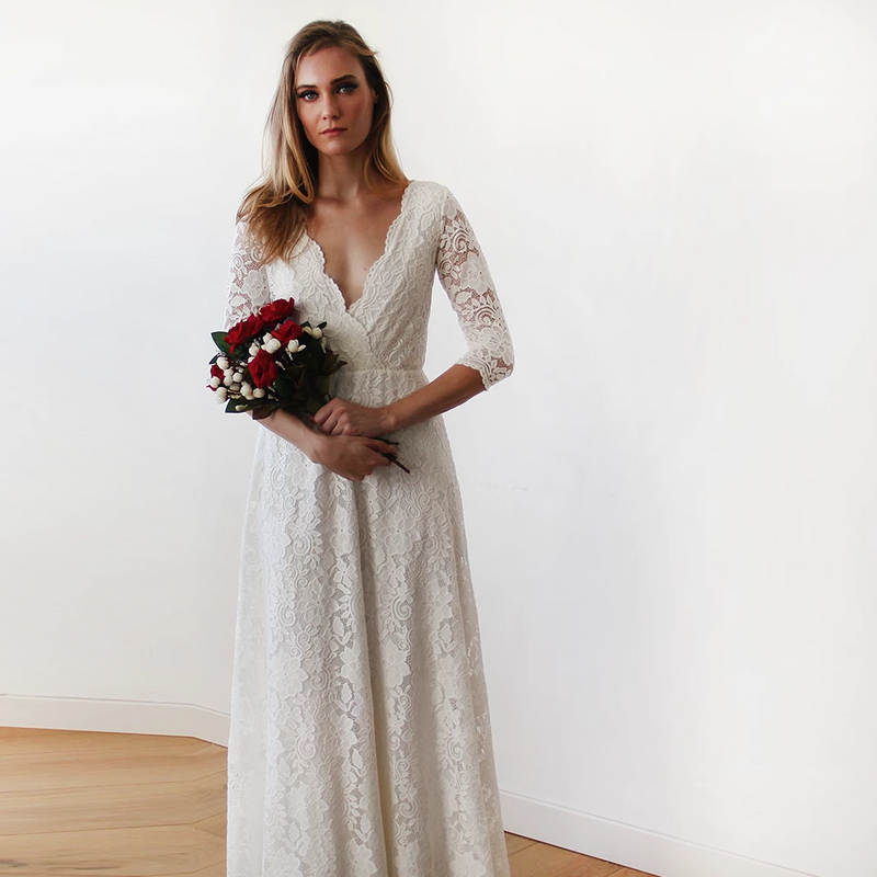 1266Sleeves Lace Wedding Dress, Ivory Boho Wedding Dress 1124 Boho Jeans 1266Sleeves Lace Wedding Dress, Ivory Boho Wedding Dress 1124 Boho Jeans