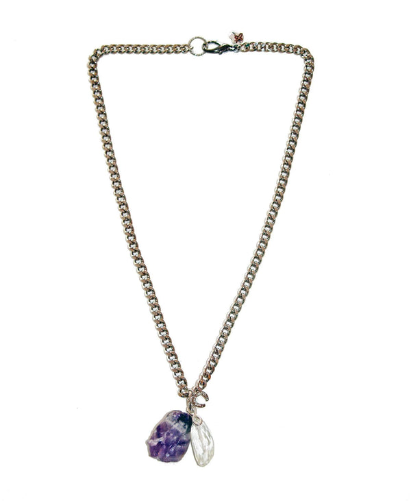 Silver Necklace With Amethyst and Rock Crystal Stones