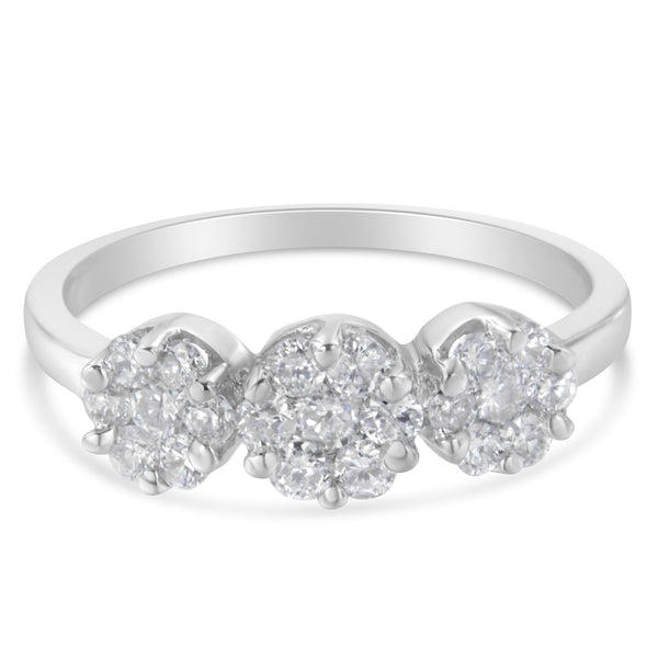 14K White Gold Three-Stone Cluster Diamond Ring (0.7 Cttw, H-I Color, SI2-I1 Clarity) - Size 7-1/2