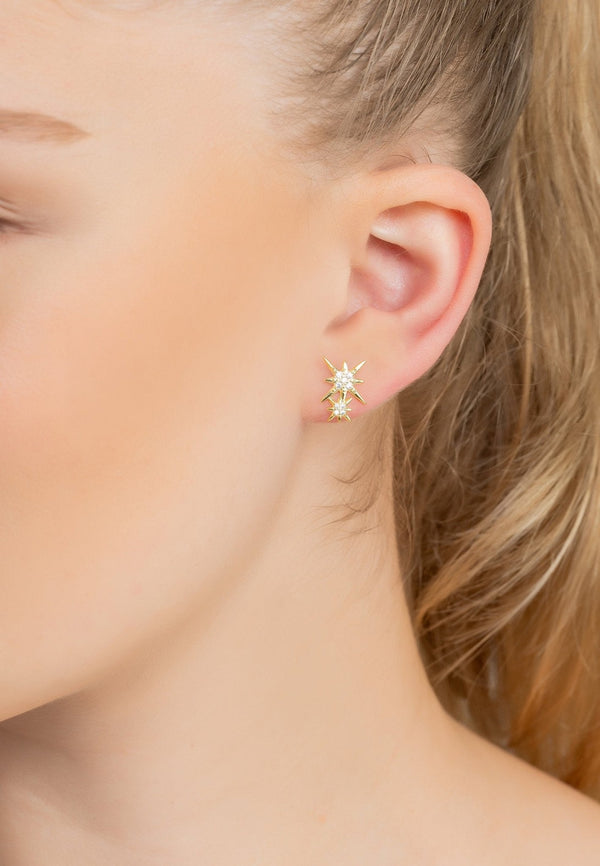 Double Star Stud Earrings Gold