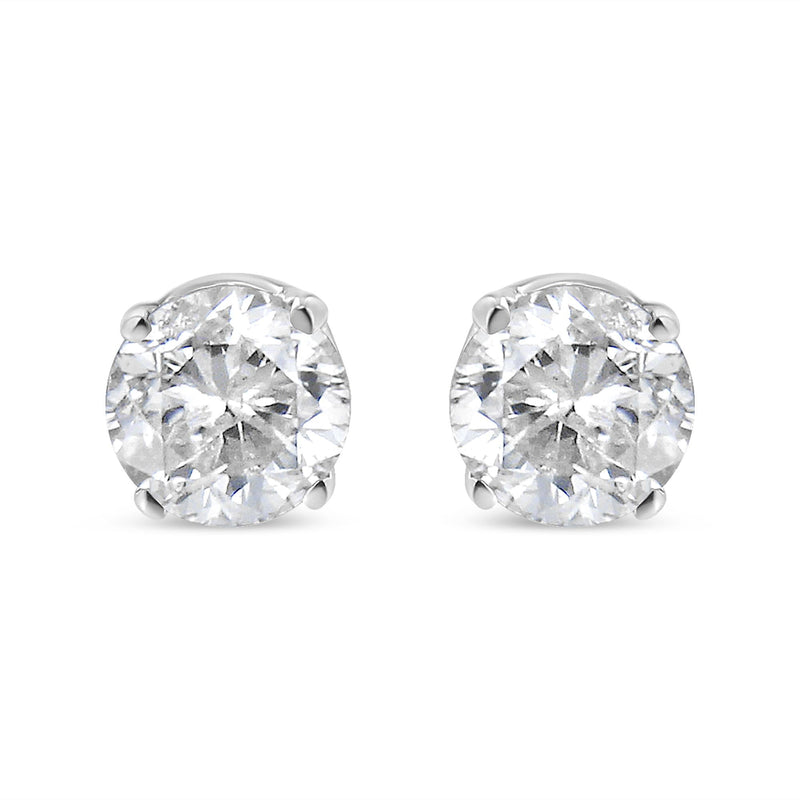 14K White Gold 1/3 Cttw Round Brilliant-Cut Near Colorless Diamond Classic 4-Prong Stud Earrings (J-K Color, I1-I2 Clari