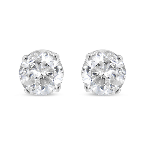 IGI Certified 1.00 Cttw Round Brilliant-Cut Diamond 14K White Gold Classic 4-Prong Solitaire Stud Earrings (H-I Color, I