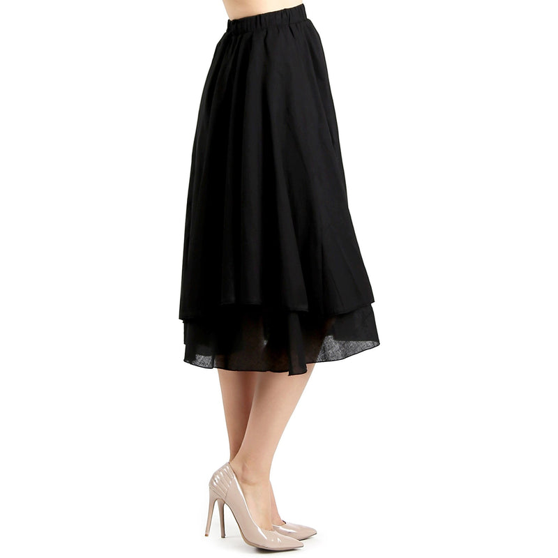 Evanese Women's Cotton Layered Scoop Top Layer Godet Contemporary a Line Skirt