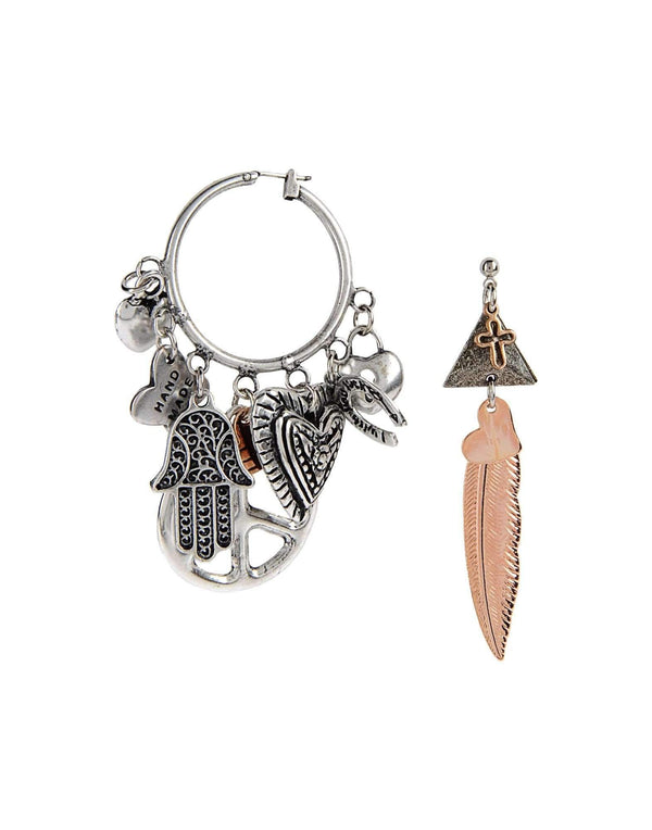 Hoop Earrings With Hamsa Pendant and Charms