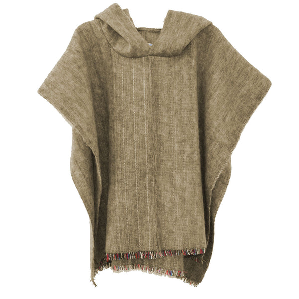 Alpaca Wool Poncho With Hood in Camel