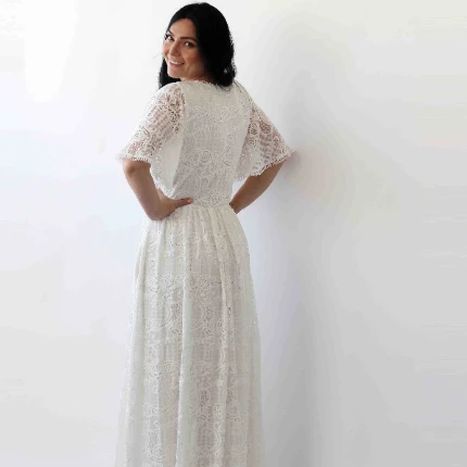 Bestseller Butterfly Sleeves Boho  Wedding Dress With Pockets #1267