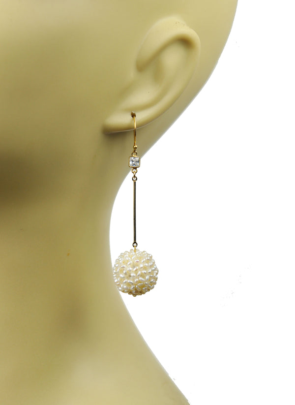White Topaz Pearl Cluster Ball Vermeil Earrings