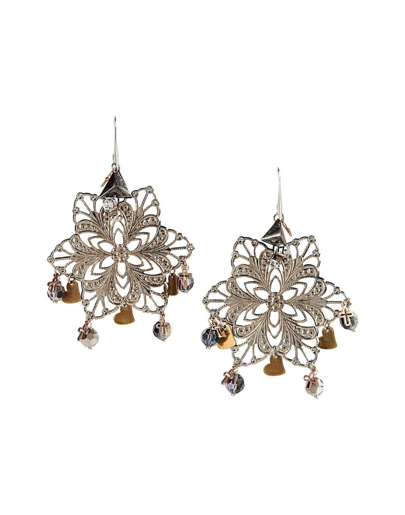 18kt Gold Plated and Silver Plated Chandelier Earrings With Crystals and Beads