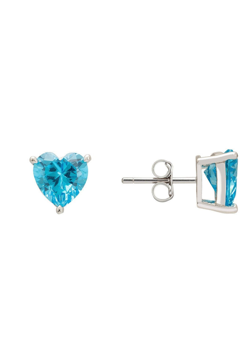 Amore Heart Stud Earrings Blue Topaz Silver