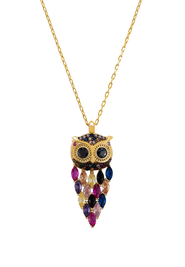 Owl Rainbow Pendant Necklace Gold