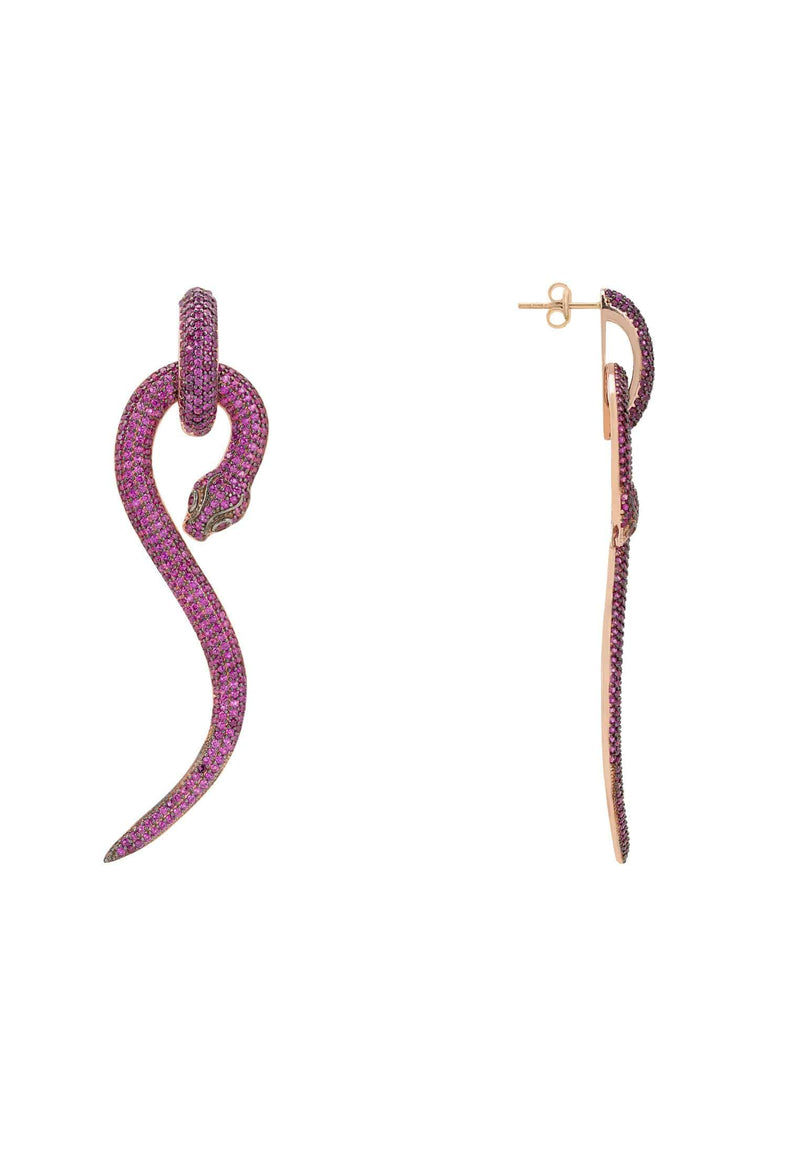 Anaconda Snake Drop Earrings Rosegold Ruby