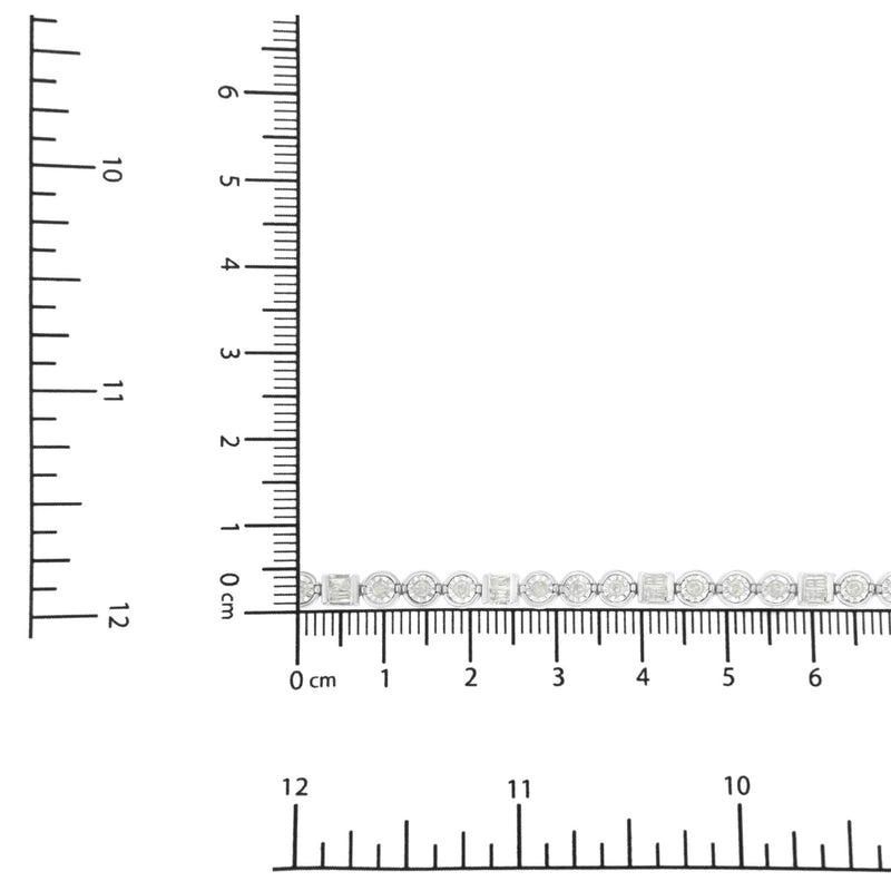 .925 Sterling Silver 1.0 Cttw Alternating Channel Set Baguette and Miracle Set Round Diamond Link Bracelet (I-J Color, I