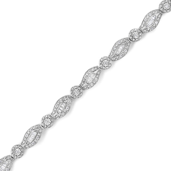 .925 Sterling Silver 1 Cttw Diamond Double Leaf and Bezel Link Bracelet (I-J Clarity, I2-I3 Color) - Size 7.25"