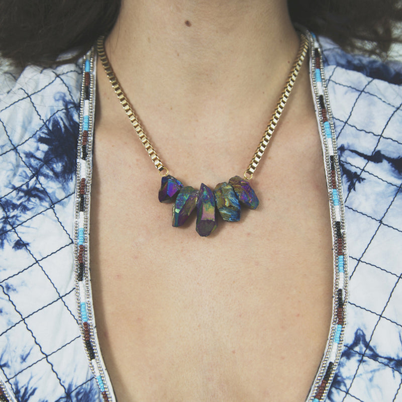 Rocked Up Mini Crystal Quartz Necklace (Sapphire)