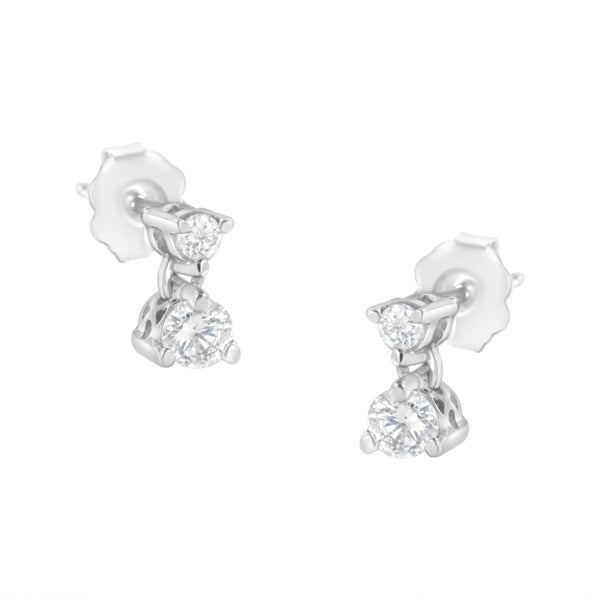 14KT White Gold 1/2 Cttw Double Diamond Dangle Stud Earrings (H-I, I1-I2)
