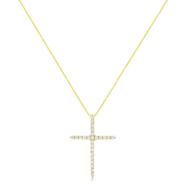 10K Yellow Gold 2.0 Cttw Round Brilliant Cut Diamond Cross Pendant Necklace With Box Chain (J-K Color, I2-I3 Clarity) -