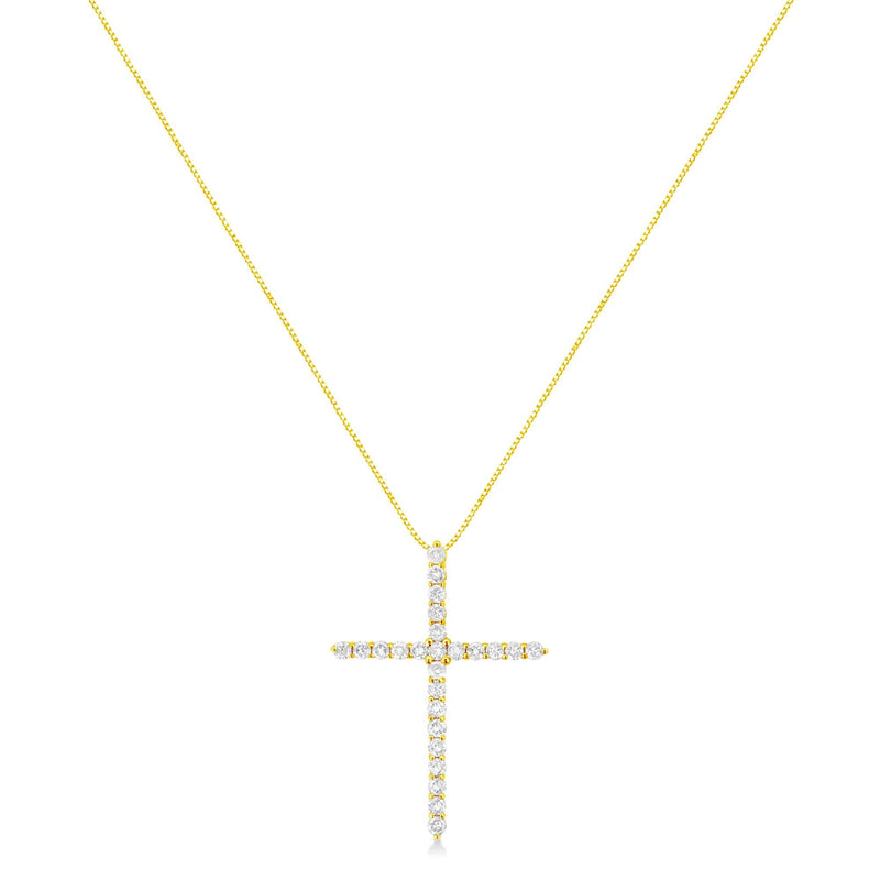 10K Yellow Gold 2.0 Cttw Round Brilliant Cut Diamond Cross Pendant Necklace With Box Chain (J-K Color, I2-I3 Clarity) -