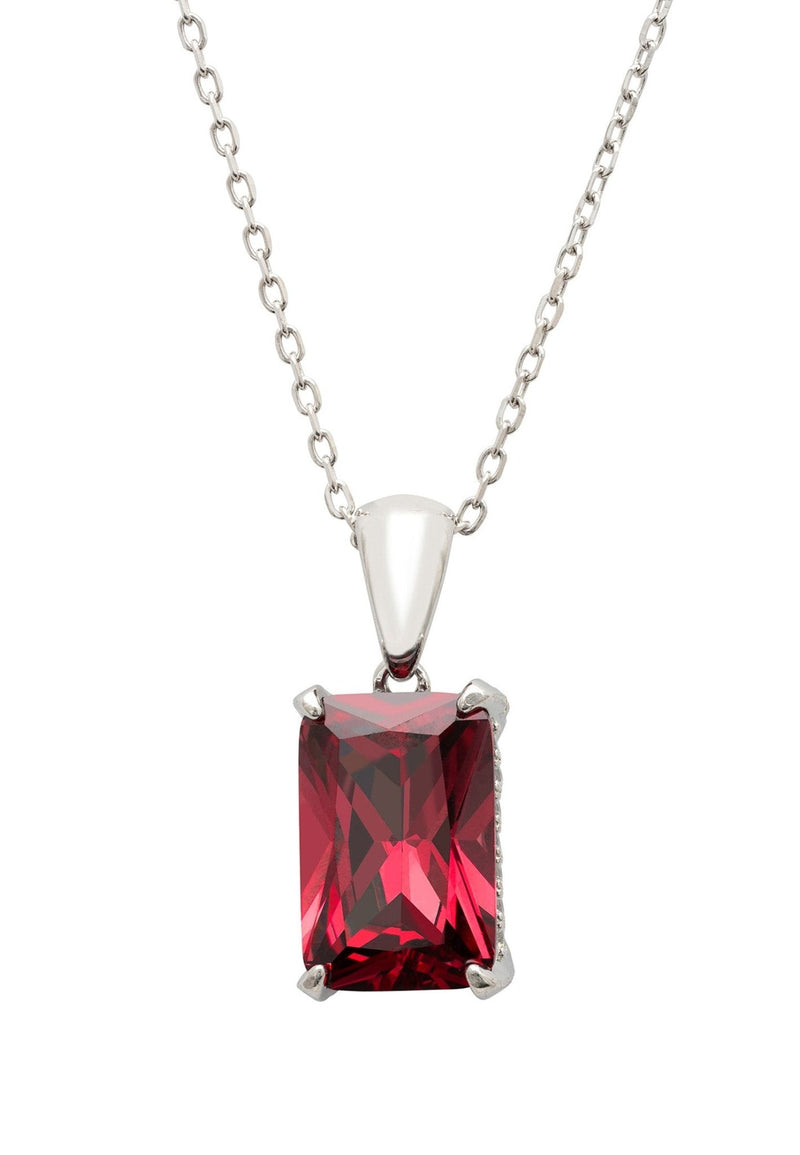 Alexandra Rectangle Gemstone Necklace Silver Ruby