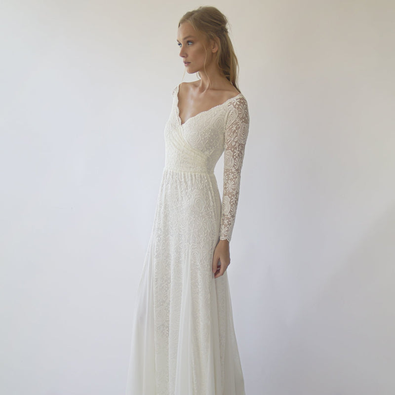Ivory Off Shoulder Wrap Long Sleeves ,Mermaid Wedding Dress #1280
