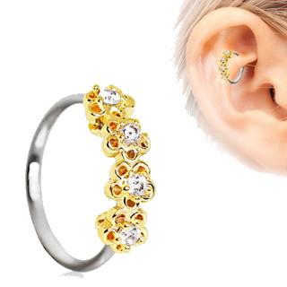 316L Stainless Steel Golden Flowers Seamless Circular Ring / Daith Cartilage Earring