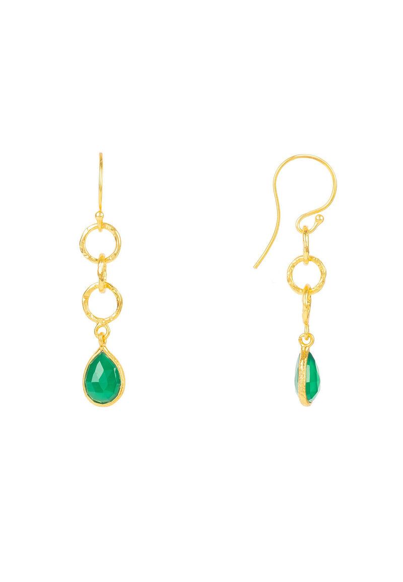 Open Clover Gemstone Drop Earring Gold Green Onyx