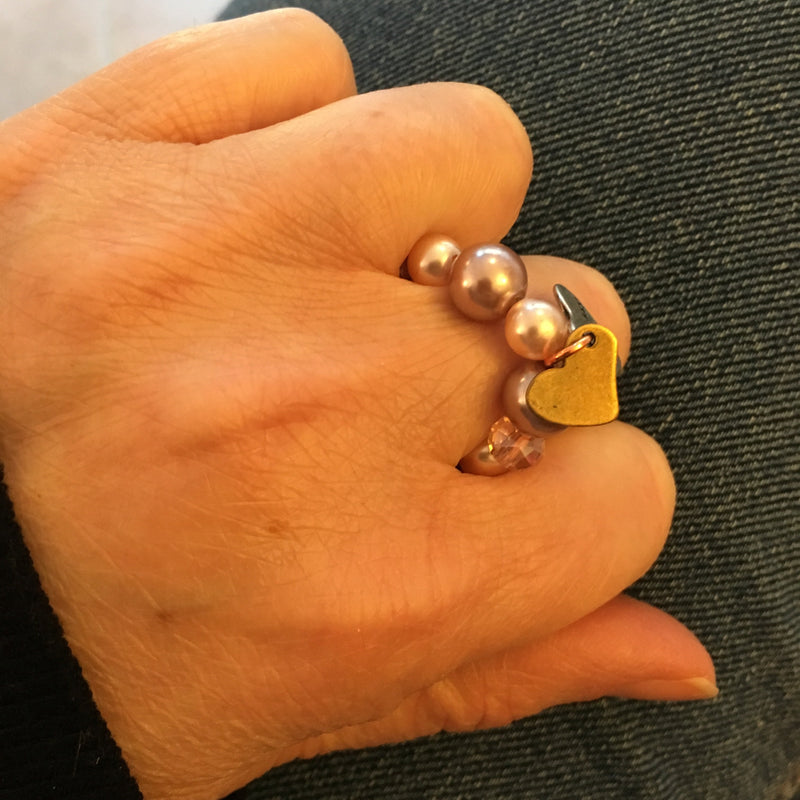 Bronze Heart Ring With Pearls