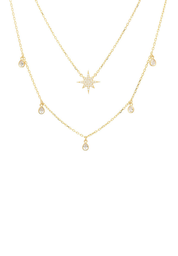 Starburst Double Strand Layered Necklace Gold White