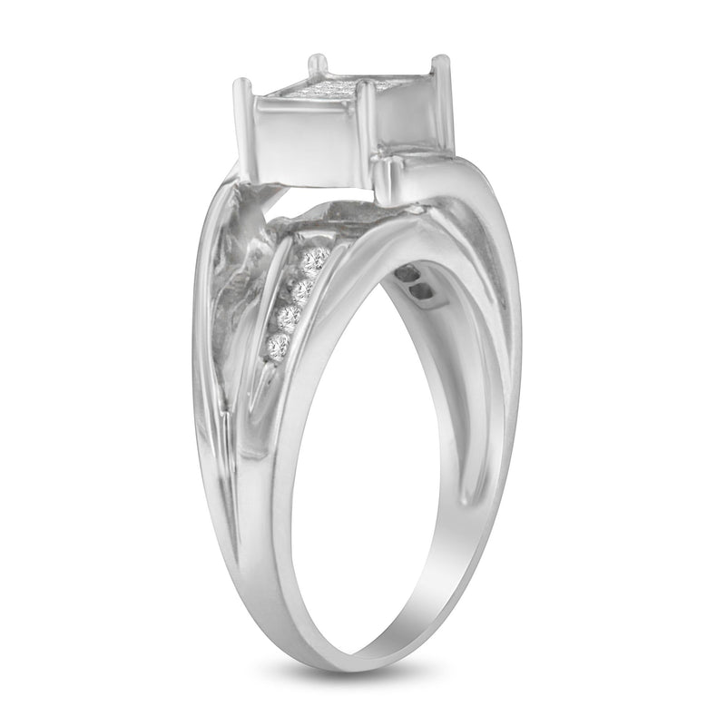 10K White Gold 1/3 Cttw Invisible Set Princess-Cut Diamond Cluster Bypass Ring (H-I Color, SI1-SI2 Clarity) - Ring Size