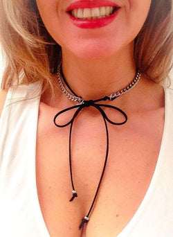 Choker With Deerskin Leather and Silver or Gold Chain. Black Choker, Leather Choker, Choker Necklace, Coachella Jewelry