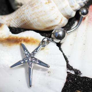 316L Stainless Steel Sparkling Starfish Dangle Navel Ring