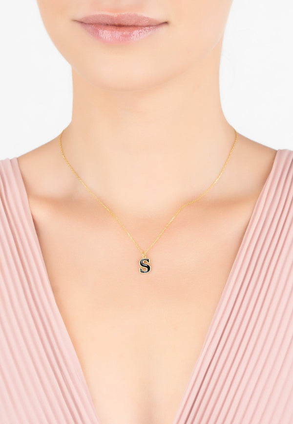 Initial Enamel Necklace Gold S