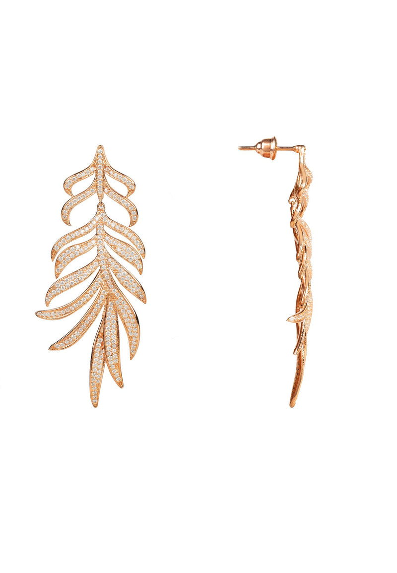 Feathered Leaf Statement Drop Earring Rosegold