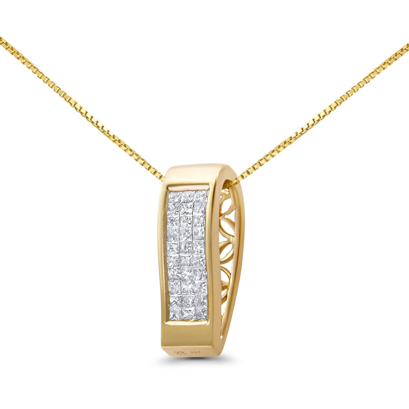 14K Yellow Gold 1/2 Cttw Invisible Set Princess Cut Diamond Vertical Bar Block Pendant 18" Necklace (H-I Color, SI2-I1 C