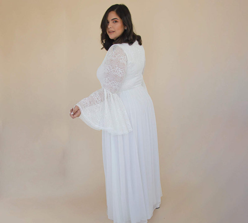 Curvy  Bohemian Ivory Vintage Style Wedding Dress  With Bell Sleeves  1326