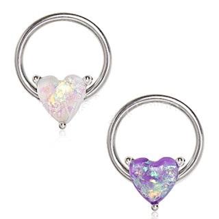 Synthetic Opal Heart Snap-In Captive Bead Ring / Septum Ring