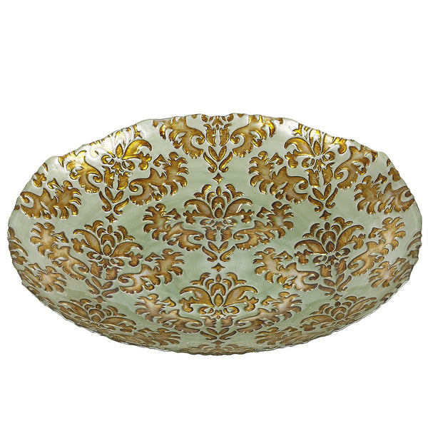 Damask 16" Turquoise Gold Shallow Bowl