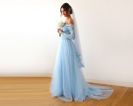 blue wedding dress with veil BLUEBELL Blue Wedding Veil Blair Nadeau Bridal