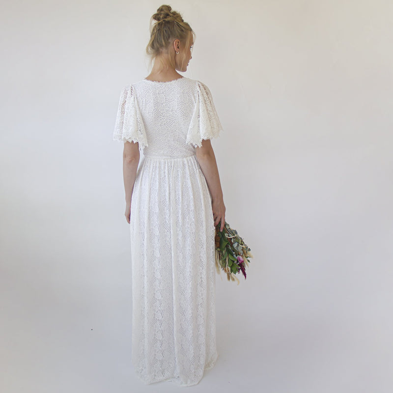 Ivory Fairy Lace Bohemian Wedding Dress With Pockets #1345