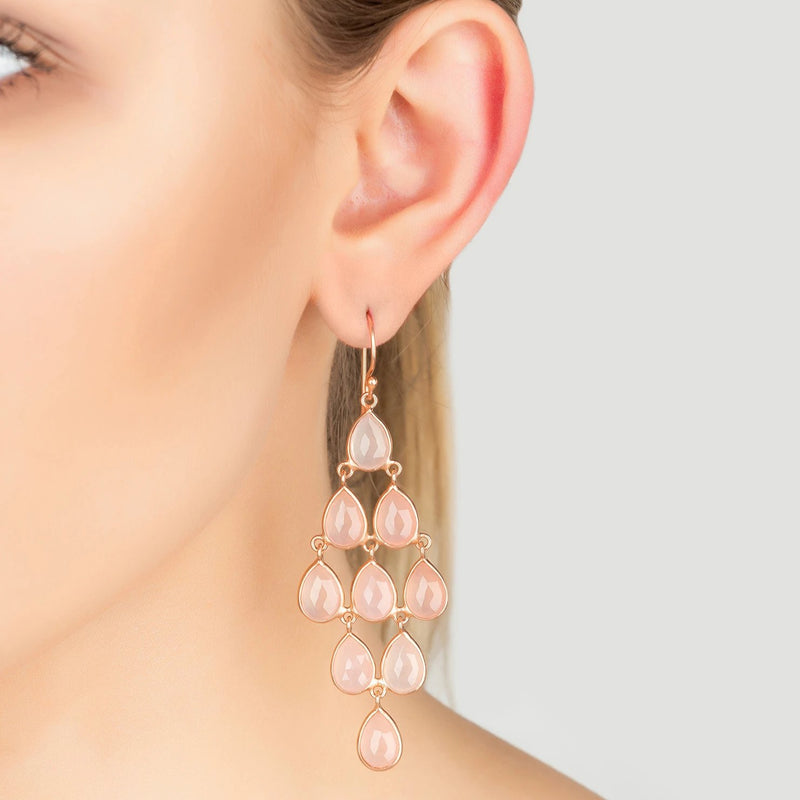 Erviola Gemstone Cascade Earring Rose Gold Rose Quartz