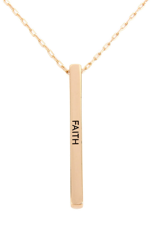 B3n2164fa - "Faith" Metal Bar Pendant Chain Necklace