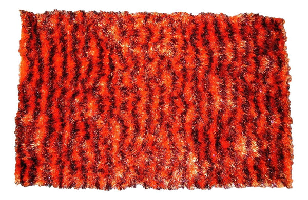 DaDa Bedding Shaggy Soft Rectangle Door Mat Bath Carpet Rug - 20" X 32", Striped Orange & Brown
