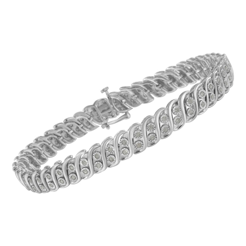 .925 Sterling Silver 1.0 Cttw Miracle Set Diamond Two Row S Link Bracelet(I-J Color, I3 Clarity) -7.75"