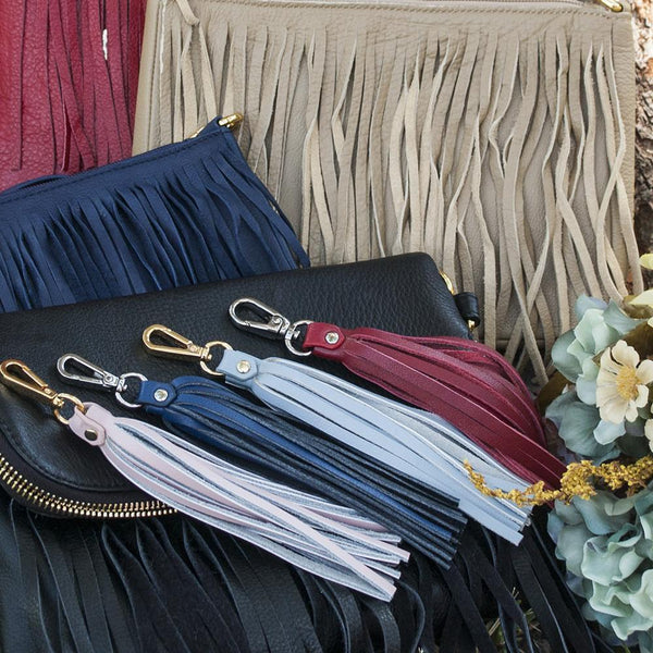 Fringe Power Leather Bag Charm-Sapphire/Silver